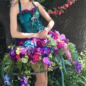 Upcycled Corset and Hoop Skirt Tropical Floral Extravagance Dress Recycled Renaissance 3 Separate Pieces custom created for You image 2