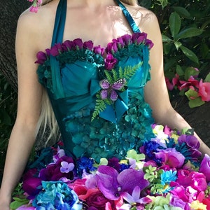 Upcycled Corset and Hoop Skirt Tropical Floral Extravagance Dress Recycled Renaissance 3 Separate Pieces custom created for You image 3