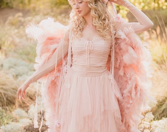 CUSTOM MADE Blush Pink Dusty Rose Rococo Antoinette Ostrich Feather Wings In Your Choice of Colors and Lengths