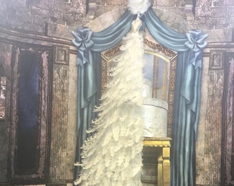 One WHITE Peacock Christmas Tree Topper Cake Topper With Detailed Embellishments and Crystals in Your Choice of Lengths