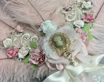 Award-Winning Rococo Blush Pink Marie Antoinette ostrich feather fan bouquet in your choice of sizes