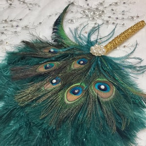 Indian Wedding Bridal Ostrich and Peacock Feather Fan with Sword Feathers in Gold or Silver - in your choice of sizes and colors