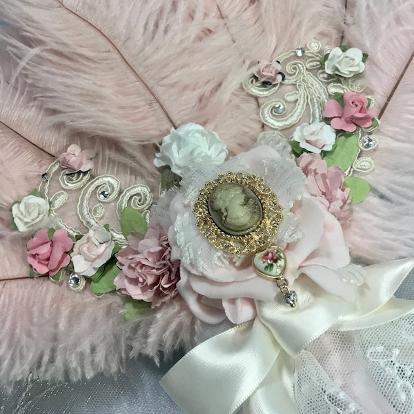 Award-Winning Rococo Blush Pink Marie Antoinette ostrich feather fan bouquet in your choice of sizes