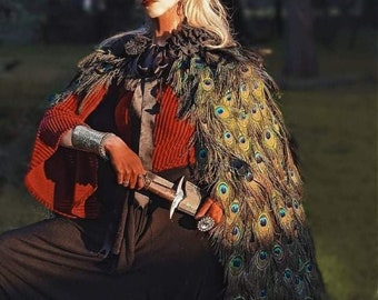 Romantic Renaissance Peacock Feather CAPE without hood in your choice of Lengths
