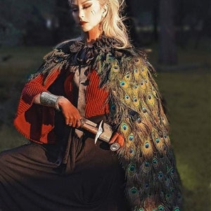 Romantic Renaissance Peacock Feather CAPE without hood in your choice of Lengths image 1