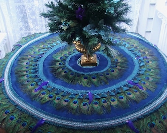 dual use peacock feather wedding tablecloth and peacock feather christmas tree skirt - Peacock Christmas Tree Skirt dual use peacock feather wedding tablecloth and peacock feather christmas tree skirt - Peacock Christmas Tree Skirt