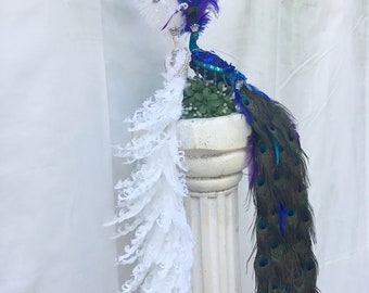 Peacock Cake Topper Lovebird Pair In Your Choice Of Accent Etsy