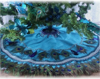 52 peacock feather tablecover christmas tree skirt or wall hanging in your choice of colors - Peacock Christmas Tree Skirt 52 peacock feather tablecover christmas tree skirt or wall hanging in your choice of colors - Peacock Christmas Tree Skirt