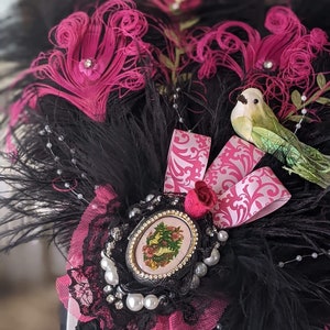 Bridgerton Ball Regencycore Extravagant Black Ostrich and Fuchsia Peacock Feather Fan Bouquet with Lime Green in your choice of colors image 1