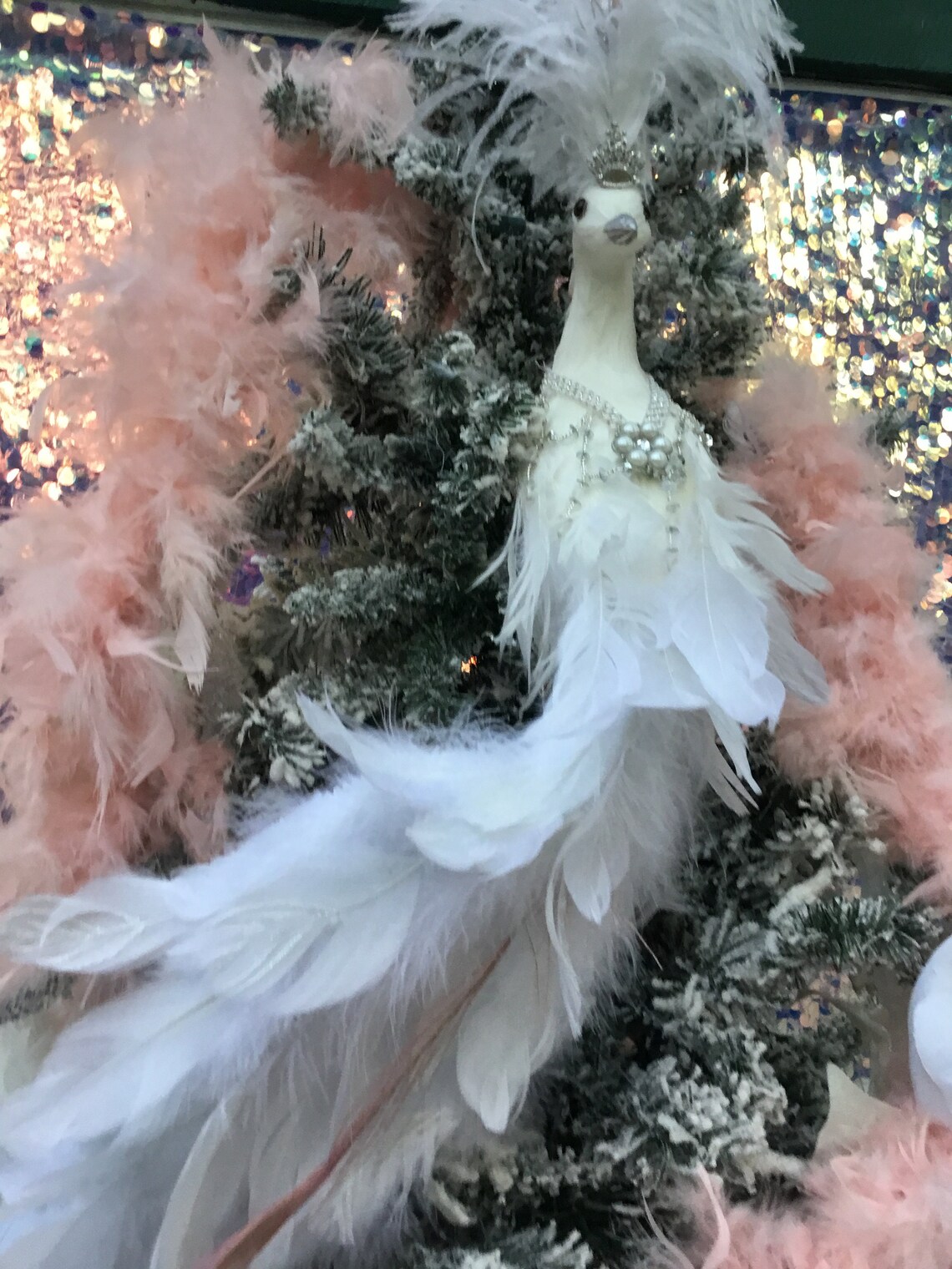 Large White Peacock Christmas Tree Topper With Wraparound Tail Etsy