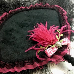 Bridgerton Ball Regencycore Extravagant Black Ostrich and Fuchsia Peacock Feather Fan Bouquet with Lime Green in your choice of colors image 5