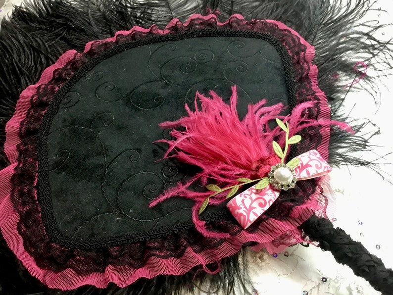 Bridgerton Ball Regencycore Extravagant Black Ostrich and Fuchsia Peacock Feather Fan Bouquet with Lime Green in your choice of colors image 5