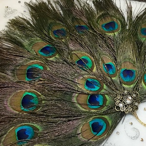 Wedding Bridal Peacock Feather Fan with Gold or Silver accents - in your choice of sizes - Budget friendly with free shipping!