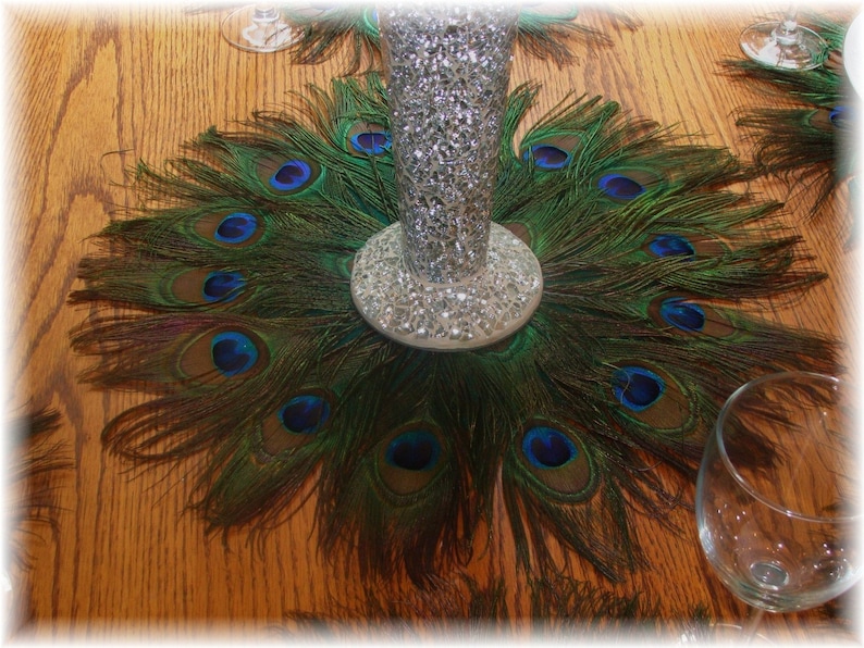 ON SALE Peacock Feather Mat Placemat or Centerpiece Decoration in your choice of sizes 10 30 image 3