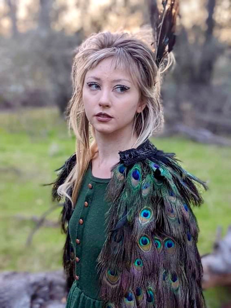 Romantic Renaissance Peacock Feather CAPE without hood in your choice of Lengths image 6