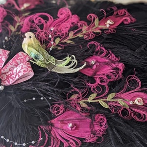 Bridgerton Ball Regencycore Extravagant Black Ostrich and Fuchsia Peacock Feather Fan Bouquet with Lime Green in your choice of colors image 3