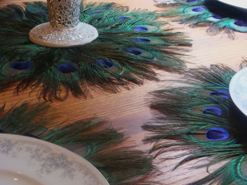 ON SALE Peacock Feather Mat Placemat or Centerpiece Decoration in your choice of sizes 10 30 image 2