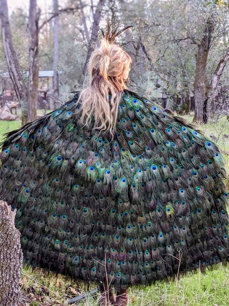 Romantic Renaissance Peacock Feather CAPE without hood in your choice of Lengths image 5