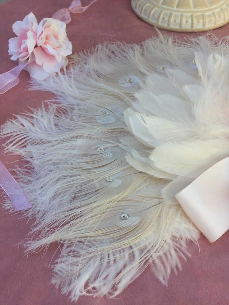 Blush and Ivory Peacock and Ostrich Feather Fan Bouquet in | Etsy