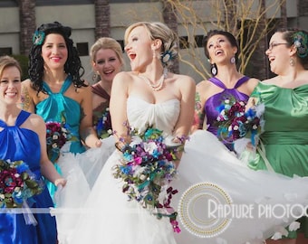 Peacock Diamond Bridal Wedding Cascade Bouquet Collection in Jewel Tones in Your choice of Items