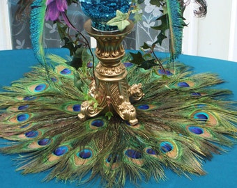 ON SALE! Peacock Feather Mat Placemat or Centerpiece Decoration in your choice of sizes 10" - 30"
