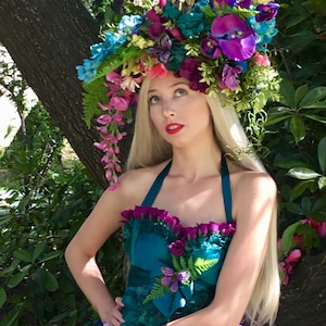 Upcycled Corset and Hoop Skirt Tropical Floral Extravagance Dress Recycled Renaissance 3 Separate Pieces custom created for You image 7