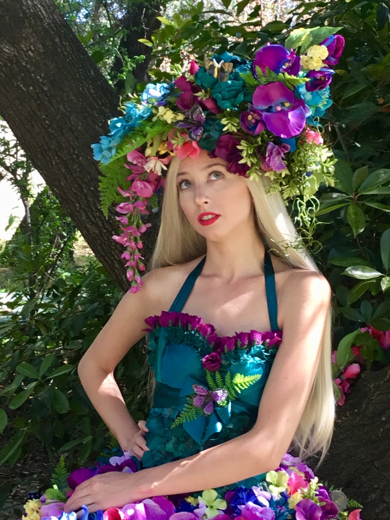 Upcycled Corset and Hoop Skirt Tropical Floral Extravagance Dress Recycled Renaissance 3 Separate Pieces custom created for You image 7