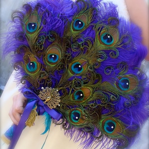 Renaissance Desi Indian Peacock Feather Bridal Wedding Fan Bouquet in your choice of sizes