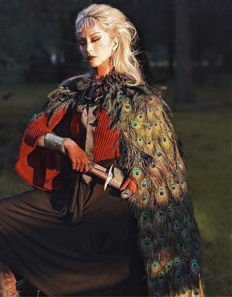 Romantic Renaissance Peacock Feather CAPE without hood in your choice of Lengths image 1