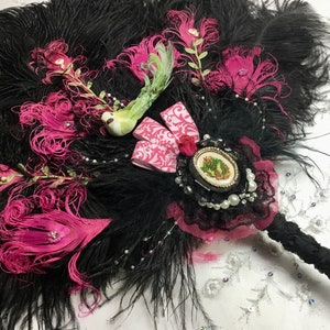 Bridgerton Ball Regencycore Extravagant Black Ostrich and Fuchsia Peacock Feather Fan Bouquet with Lime Green in your choice of colors image 7