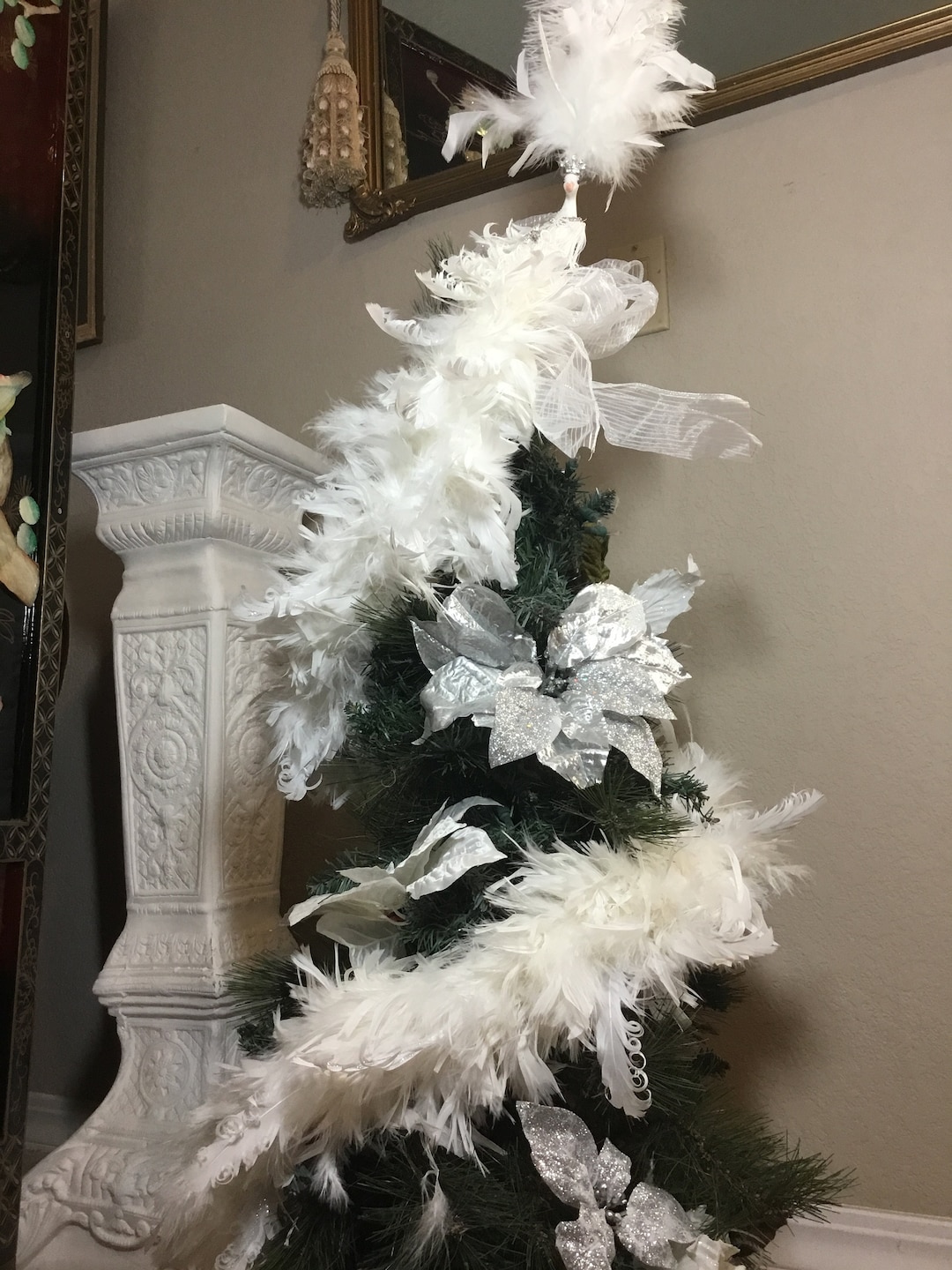 WHITE or BLACK Peacock Christmas Tree Topper With THICK 120g-240g Wrap  Around Tail in Your Choice of and Lengths 72144 