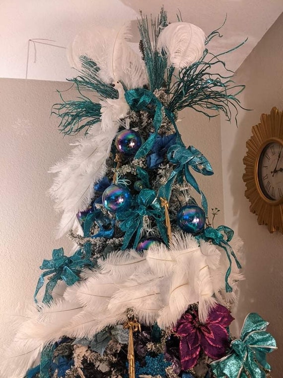 ON SALE One 144 WHITE Peacock Christmas Tree Topper Wedding Cake Topper  Decoration With Hundreds of Ostrich Feathers 