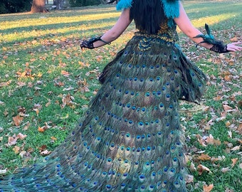 RENAISSANCE Renn Faire Peacock Feather Tail Train Full Length Costume in Your choice of lengths