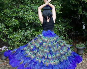 Peacock Feather Fan Tail AND Train Dance Costume in Your Choice of Accent Colors and Lengths - Custom Created