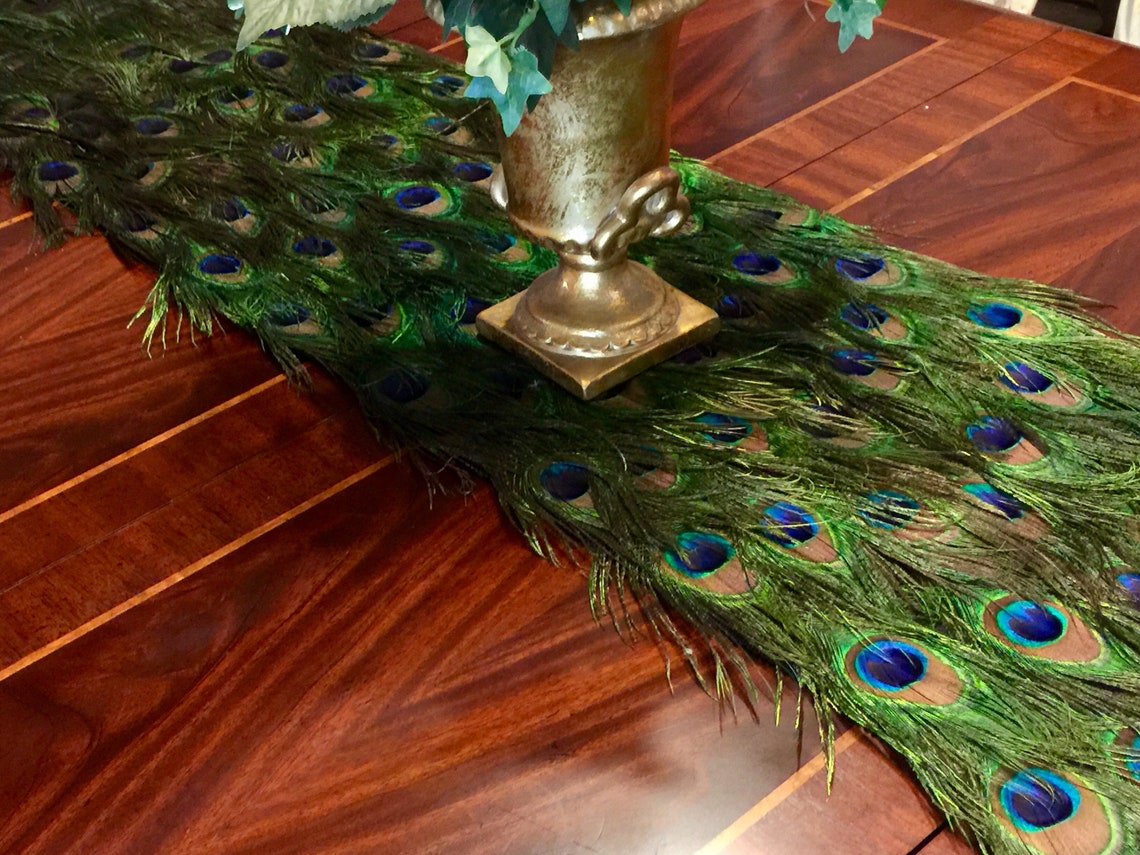 Peacock Feather Table Runner in Your Choice of Lengths Etsy