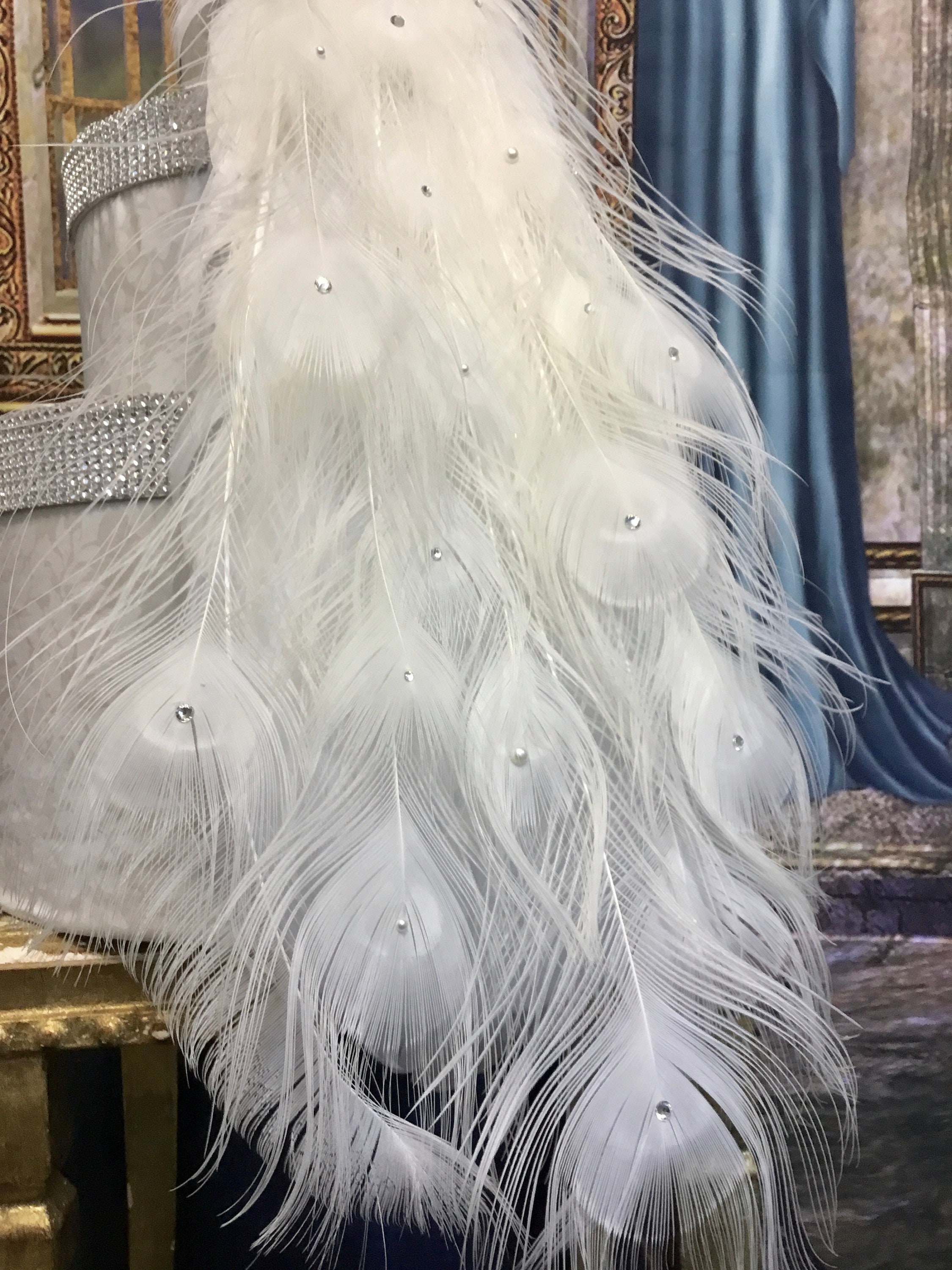 White Peacock Feather Wedding Dress