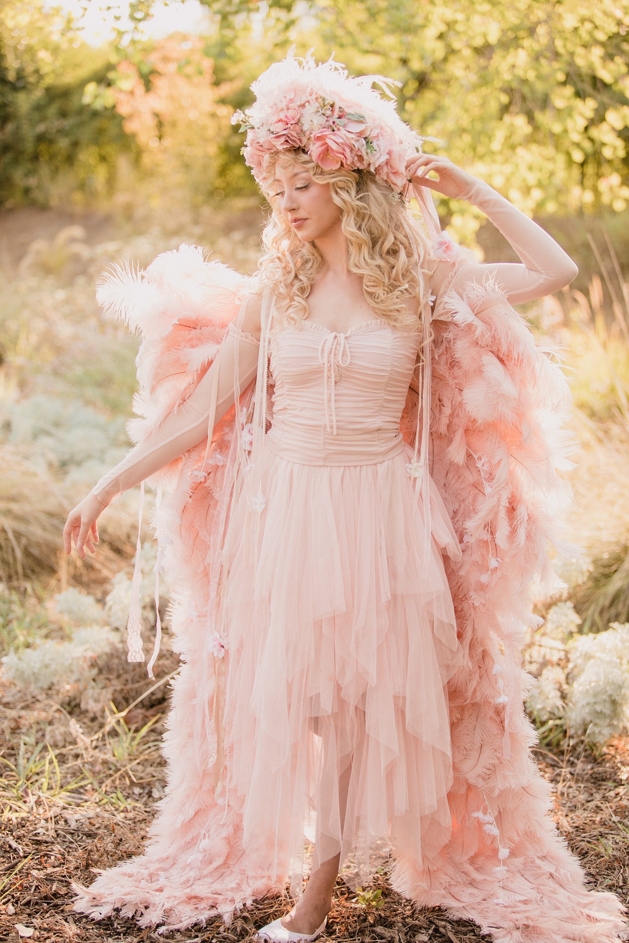 CUSTOM MADE Blush Pink Dusty Rose Rococo Antoinette Ostrich  display picture 1