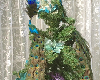 Peacock Christmas Tree Topper or Wedding Cake Topper in Your choice of lengths