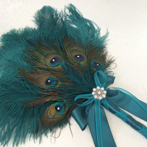 Ostrich and Peacock Bridal Wedding Feather Fan Bouquet in your choice of sizes and colors