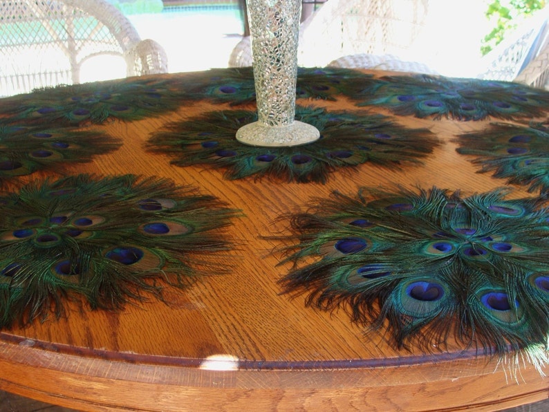 ON SALE Peacock Feather Mat Placemat or Centerpiece Decoration in your choice of sizes 10 30 image 5