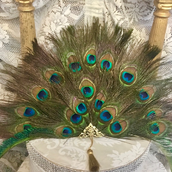 Peacock Fan with Sword Feathers - Gold or Silver accents - in your choice of sizes