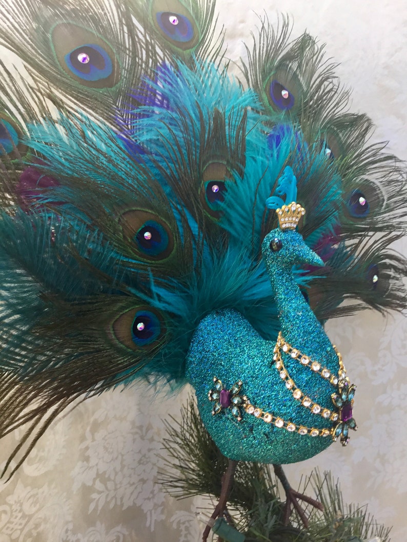 Beautiful Peacock Christmas Tree Topper Centerpiece Decoration Etsy
