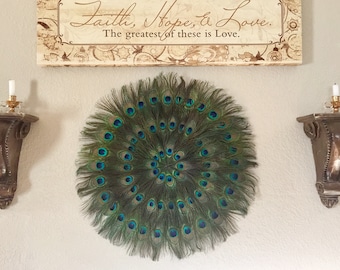 Extravagant Peacock Feather Wall Hanging OR Luxurious Mat for Wedding or Home Decor in Your Choice of Sizes