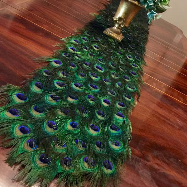 Peacock Feather Table Runner in your choice of lengths - CUSTOM CREATED for YOU