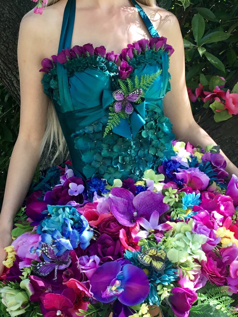 Upcycled Corset and Hoop Skirt Tropical Floral Extravagance Dress Recycled Renaissance 3 Separate Pieces custom created for You image 3
