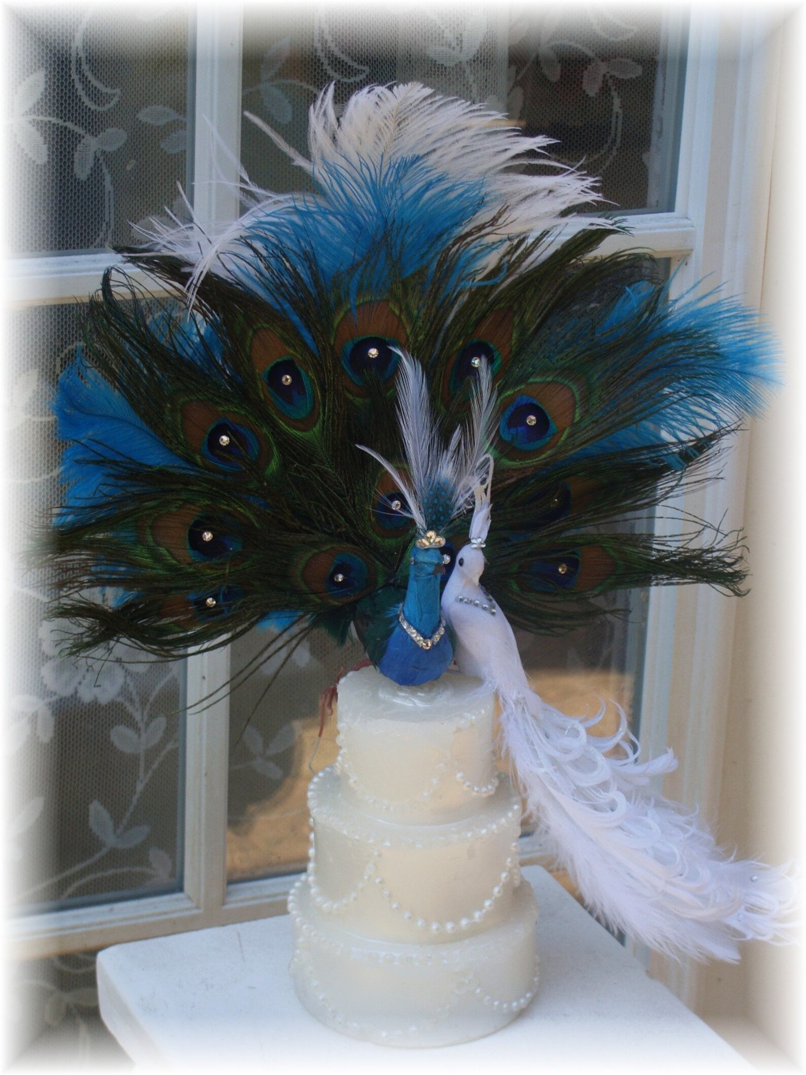 Peacock Cake topper exquisite pair Accented in Your Wedding Etsy