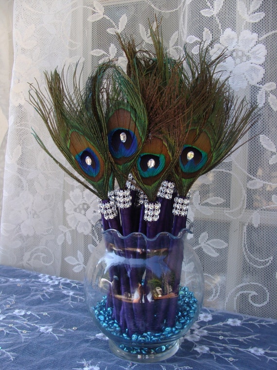 Peacock Feather Pen Favors with Bling 12 in your choice of