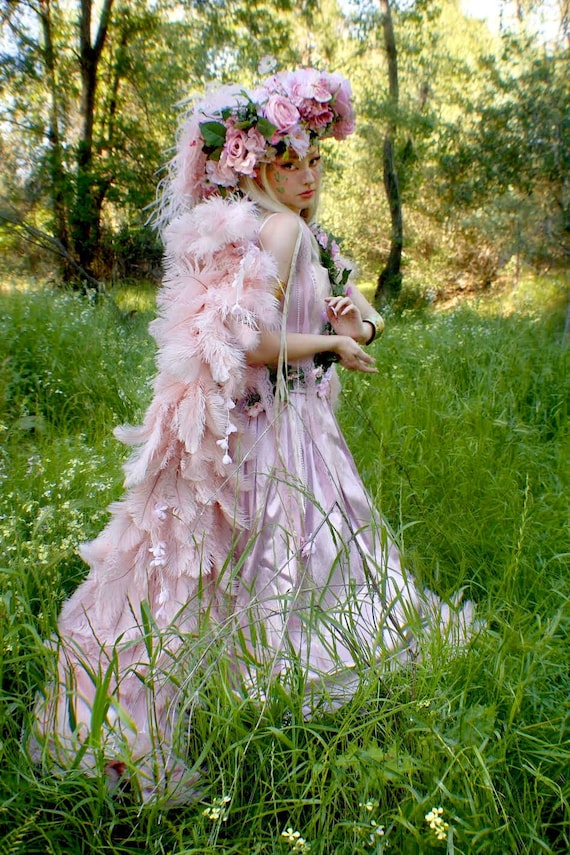 Vintage Marie Antoinette Style White Feather Pink Flower Ribbon Statement Puma FENTY Cream Lace Cap Hat, Marie Antoinette Inspired  main image 4