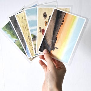 carte postale - 6 modèles - illustration - aquarelle et crayons de couleur
