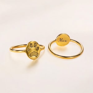 Custom Paw Print Ring, Pet Memorial Gift, Engraved Pet Jewelry, Minimalist Ring, Pet Memorial, Animal Dog Lover Gift